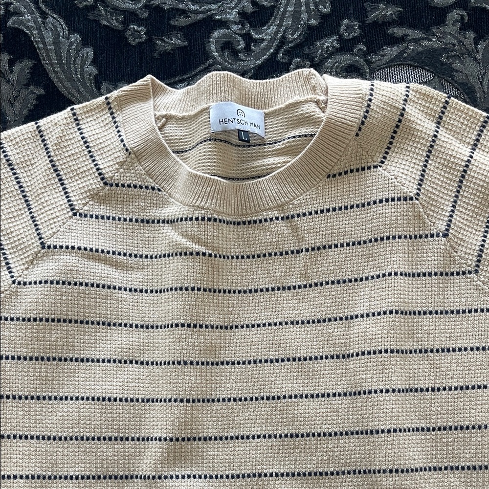 Beige Striped Crewneck Sweater - Men's